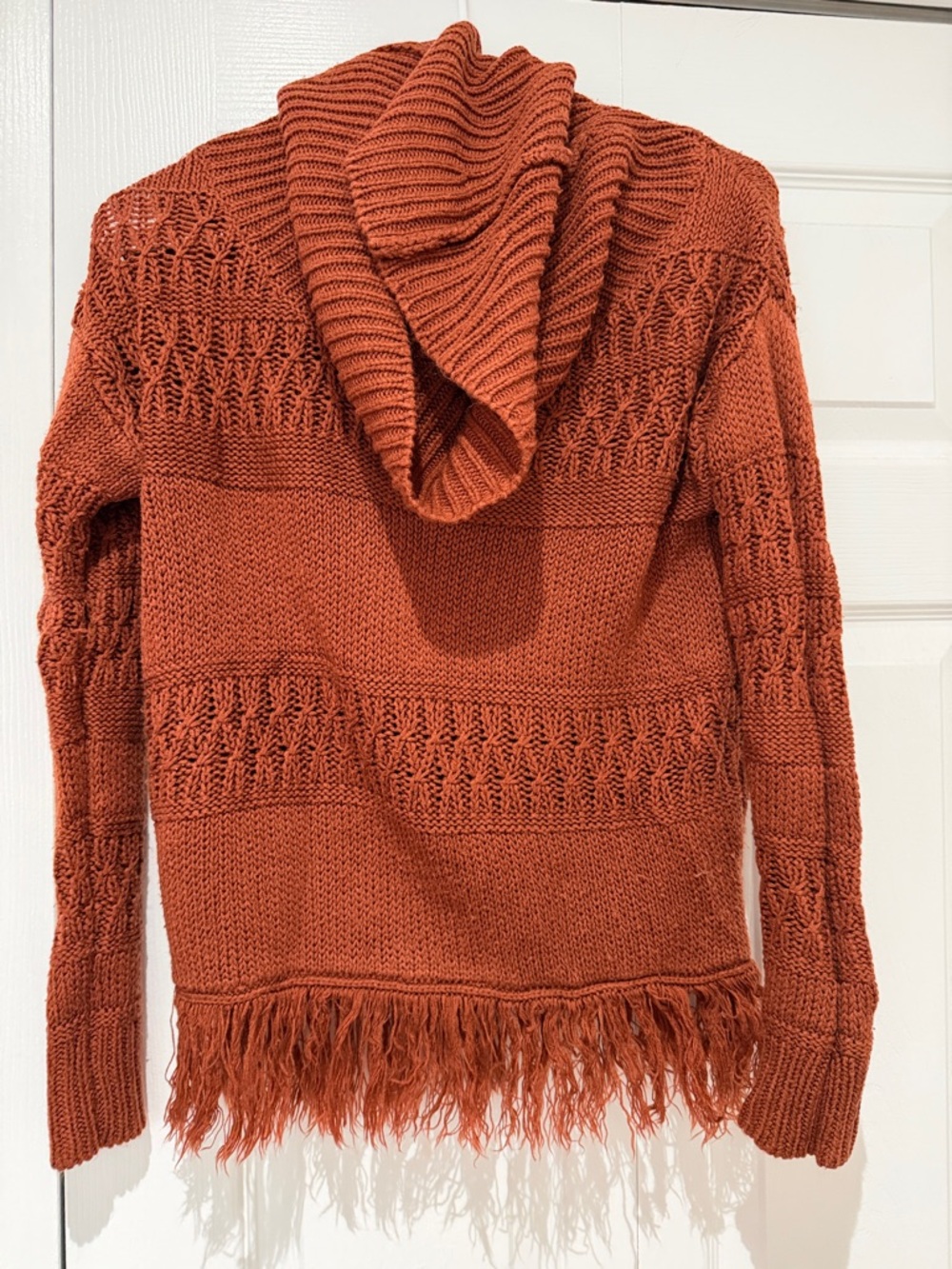 Xhilaration Rust Knit Hooded Sweater with Fringe